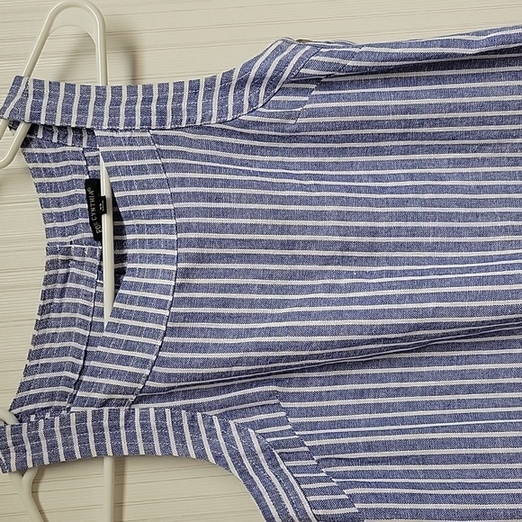 For Cynthia Blue & White Sleeveless Sheath Dress women's Xs Linen Blend NWOT - Picture 2 of 7